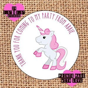 Personalised pink unicorn party bag stickers thank you for coming 24 labels sweet cones labels 1st birthday / christening / baby shower . unicorns