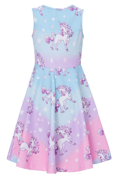Kids Girls Dress Unicorn Print Sleeveless A-Line Dress (4-12 Years)