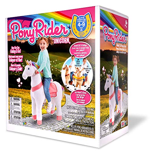 Pony Rider Ride On Unicorn Pony - Giddy up Unicorn Pony Plush - White, Pink, Multicolour Mane - Age 3+