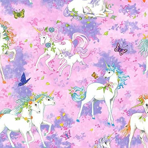 Unicorn Cotton Fabric | Fat Quarter | Pretty Please | Nutex | Pink