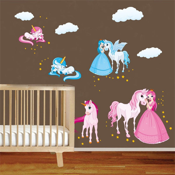 unicorn princess clouds wall sticker