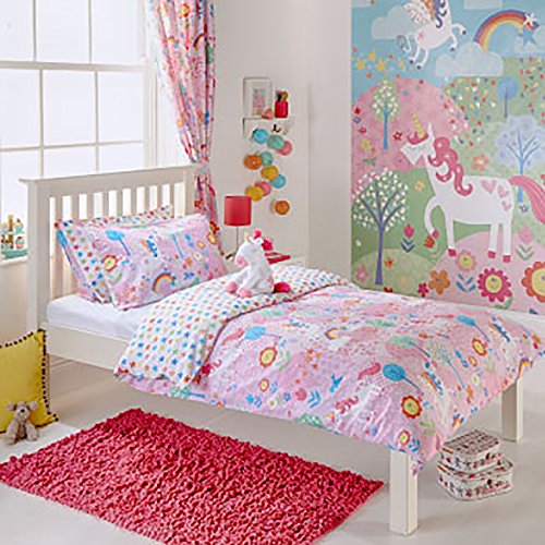 Kids Unicorn Double Duvet Set - 2 x Pillowcases Included - Pink and White