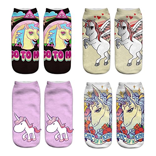 Cute Unicorn Socks Casual Sport Socks Pattern Socks for Kids Girls and Ladies Women (Unicorn 4 pair-A)