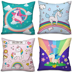 Unicorn Pillow case Cushion Covers Home Decor, Horse Pony Christmas Thanksgiving Halloween Calendar 18 x 18 Inches Two Sides Cute Pillow Cover Case Shams Decorative Cushion Covers Sofa Decorative (4 Pack-A)