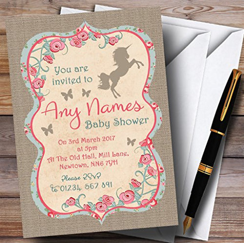 10 x Unicorn Baby Shower Invites | Shabby Chic | Any Wording