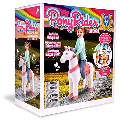 Pony Rider Ride On Unicorn Pony - Giddy up Unicorn Pony Plush - White, Pink, Multicolour Mane - Age 3+