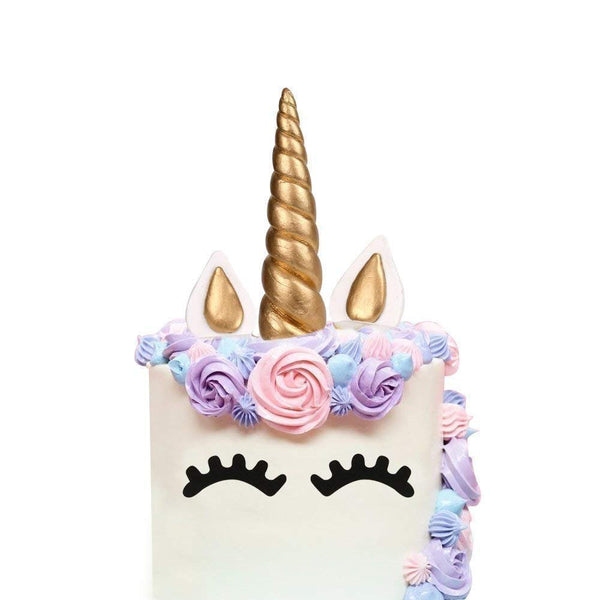 Golden Horn Unicorn Cake Topper, Elegant Cake Decoration with Eye Lashes