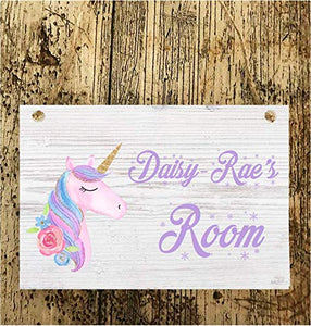 Personalised Unicorn Room Name Sign - White Oak Shabby Chic Modern