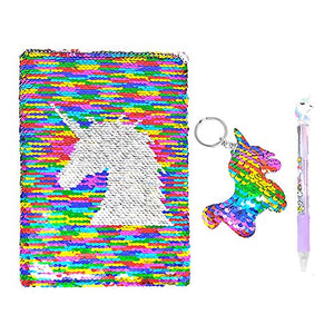 Unicorn Notebook Set | Reversible Sequins | Includes Key-ring, Pen