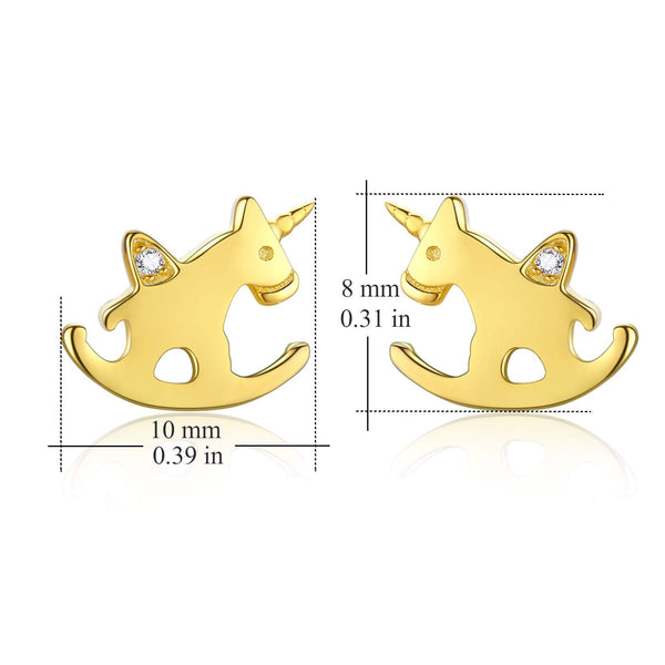 unicorn gold earrings - rocking horse, dimensions