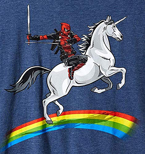 Marvel Deadpool On A Unicorn T-Shirt Blue 
