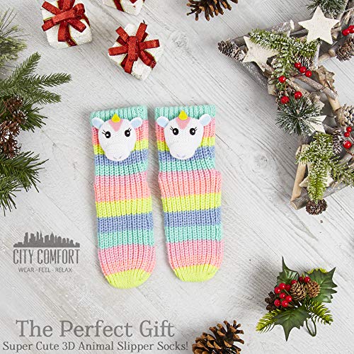 Soft Knitted Unicorn Slipper Socks Rainbow Colours