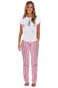 unicorn pyjama set pink white womens