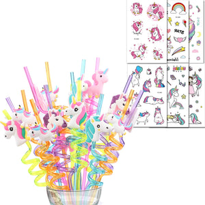 Unicorn Party Bag Fillers - Unicorn Straws and Temporary Tattoos