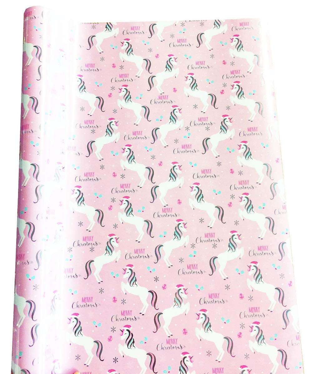 Christmas Gift Paper Wrapping Roll Presents Quality Pink Unicorn Cute + Free Tape