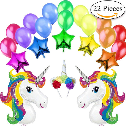 unicorn balloons set 22 pieces - multi-colour