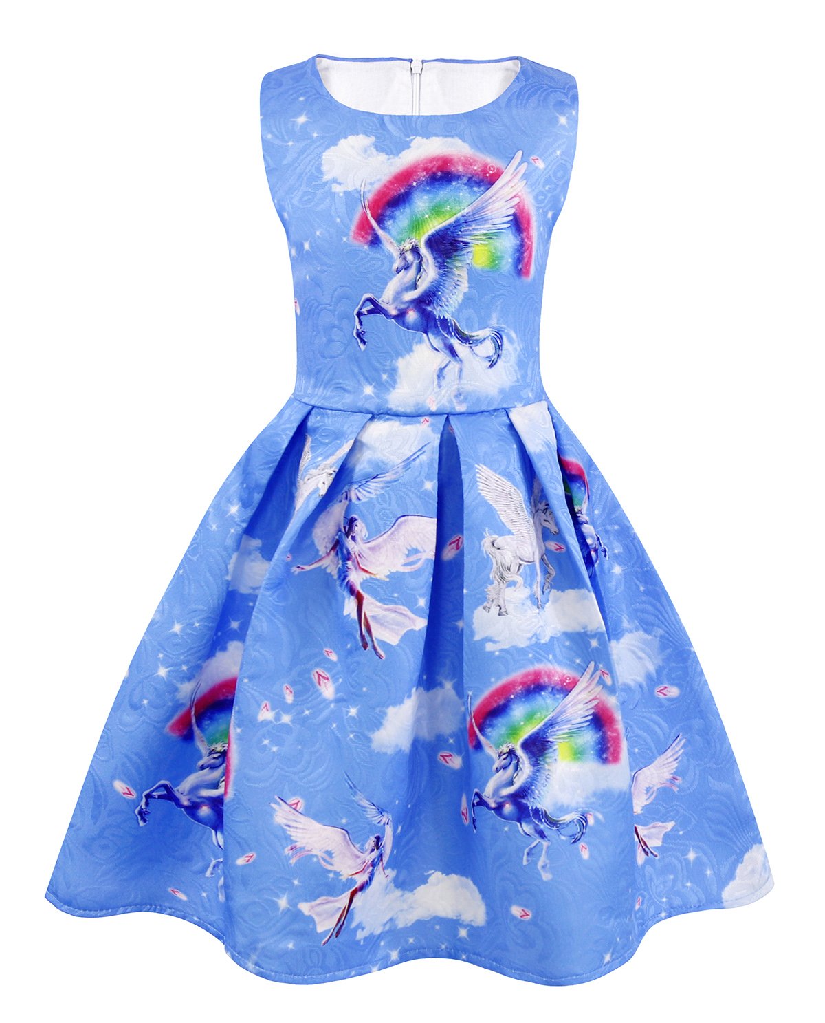 Unicorn Dress with Clouds and Rainbow - Sky Blue Colours – All