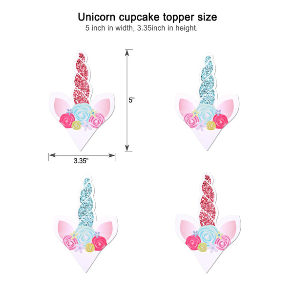 Unicorn Cupcake Decorations / Toppers Horn Ears and Eyelash Double Sided Cupcake Wrappers
