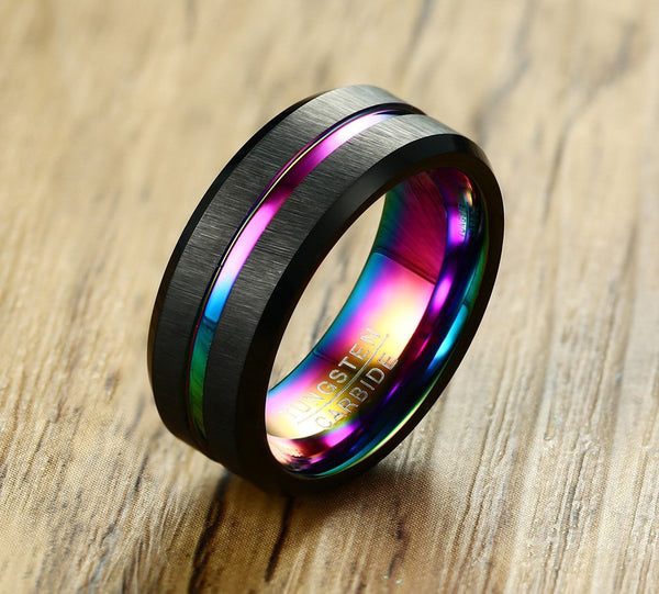 Rainbow Unicorn Ring - Tungsten Carbide Matte Finished