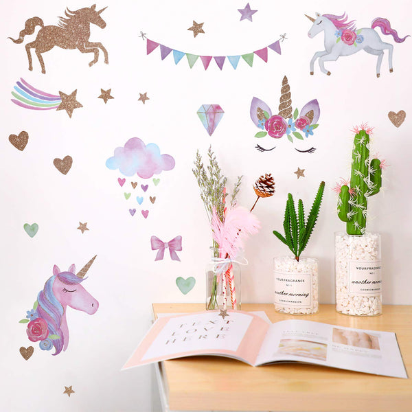 2 Sheets Unicorn Pattern Wall Decals Wall Stickers Decoration for Birthday Christmas Children Bedroom Ornament (Style 1)