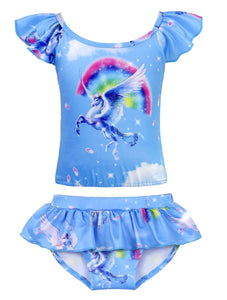 Unicorn Swimming Costume Swimwear Swimsuit Blue - Girls