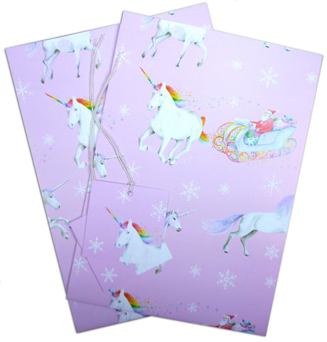 Unicorn and Santa Claus Christmas Gift Wrapping Paper