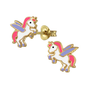 Sterling Silver Flying Unicorn Earrings Gift with Gold Plating