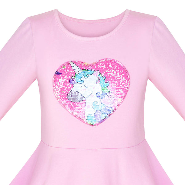 Unicorn Sequin Dress Long Sleeve Casual (Age 4-8 Years)