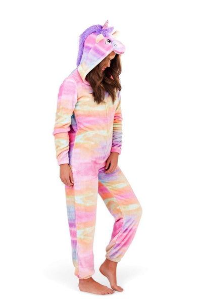 Ladies Or Girls Just Like Me 3D Cute Rainbow Unicorn Hooded Fleece Bath Robe/Onesie / Pyjamas/Slippers, Mix & Match to Make A Gift Set (Large UK 16/18, Ladies - Onesie)