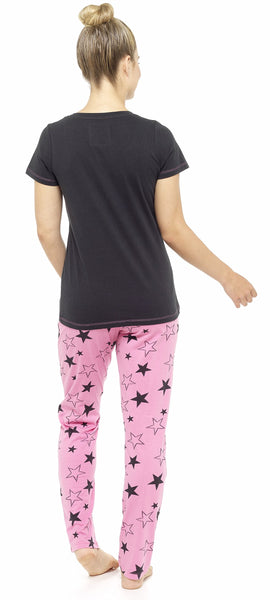 Ladies Unicorn Novelty Sparkle Cotton Pyjamas, Sizes 8,10,12,14,16,18,20 & 22 (12-14 UK, Black/Pink LN698K)