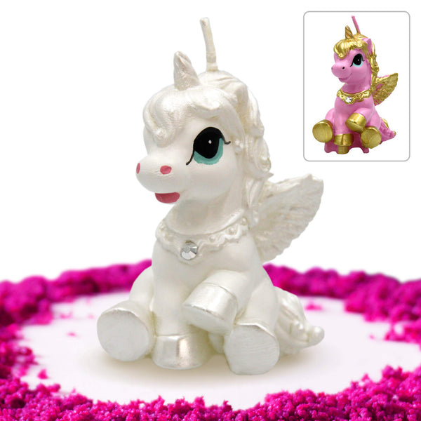 Unicorn Candle Cake Topper White and Silver in Gift Box - Elegant Unicorn Cake Decoration Candle