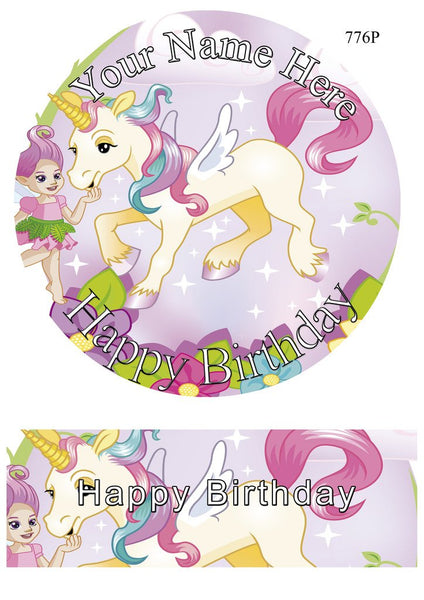PERSONALISED Unicorn 7.5" Inch Round Circular Edible Cake Topper Decoration - Rice Paper 