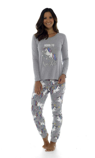 Ladies Cotton Jersey Unicorn Grey Pyjamas LN274K -16-18