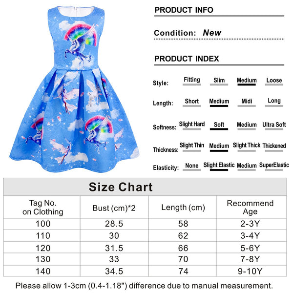 Unicorn Dress with Clouds and Rainbow - Sky Blue Colours