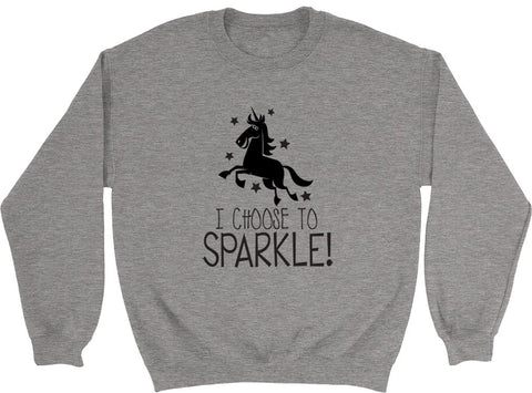 Unicorn Childrens Jumper Sweatshirt Grey - "I Choose to Sparkle"