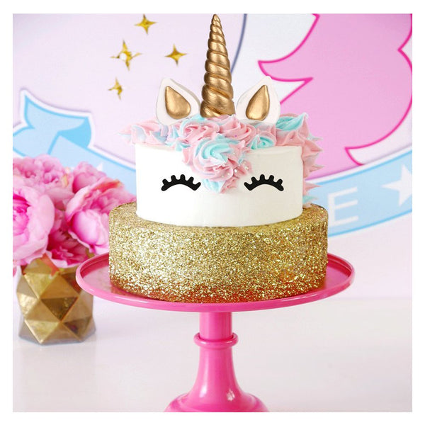 Golden Horn Unicorn Cake Topper, Elegant Cake Decoration with Eye Lashes