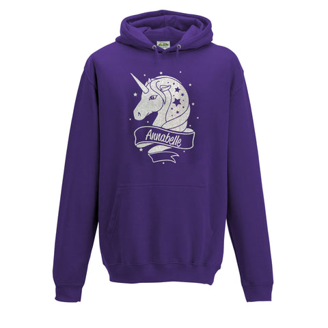 Personalised Unicorn Kids Hoodie For Girls Sapphire Purple- Ages 2-13