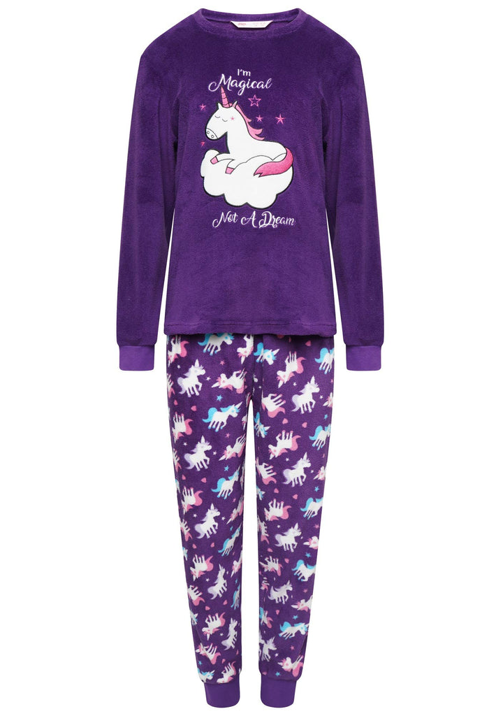 Girls Full Fleece Winter Pyjama Set (7-8 Years, Unicorn) – All