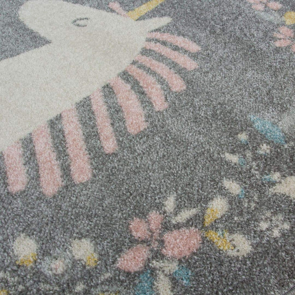 grey unicorn rug with flowers