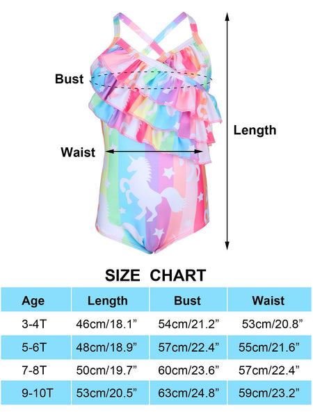 Unicorn Little Girls 1 Piece Swimsuit Fashion Floral 3 Layers Ruffle Swimwear (3-10 Years)