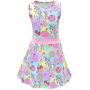 Unicorn Donuts Sleeveless Girls Dress For Kids