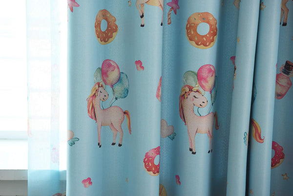 John Aird Unicorn Candy Blockout Eyelet Curtains Set (Blue, 46" Wide x 54" Drop)