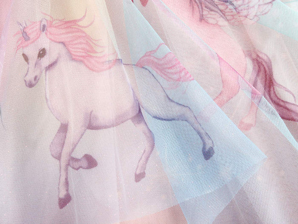 Cute Pastel Unicorn Dress with Short Sleeves - Pastel Rainbow Colours