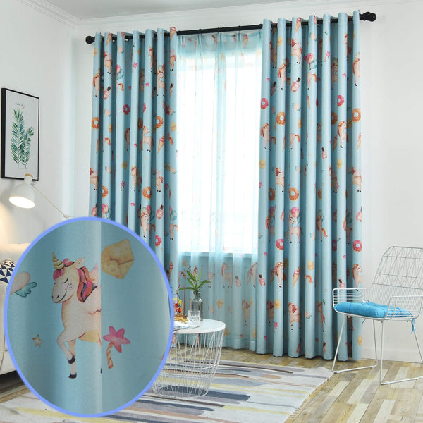 John Aird Unicorn Candy Blockout Eyelet Curtains Set (Blue, 46" Wide x 54" Drop)