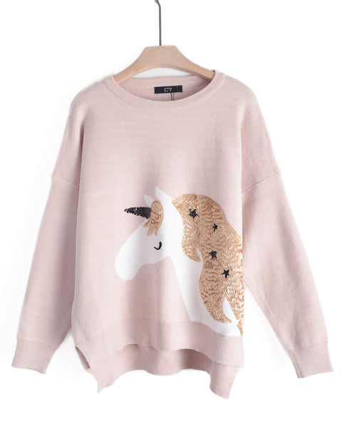 Womens Unicorn Wool Jumper - Sequin Embellished 