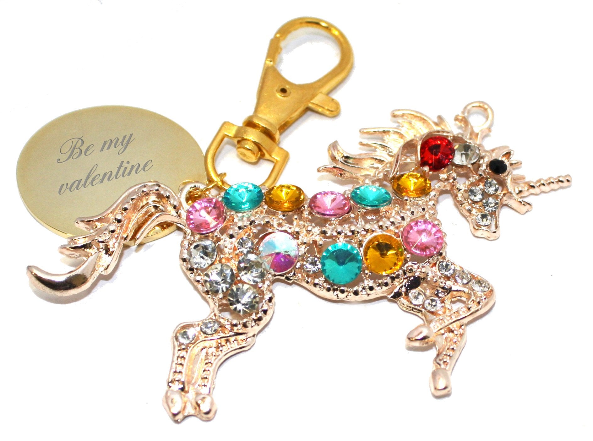 Be My Valentine | Personalised Sparkle Unicorn Keyring/Handbag Charm | Gift Pouch