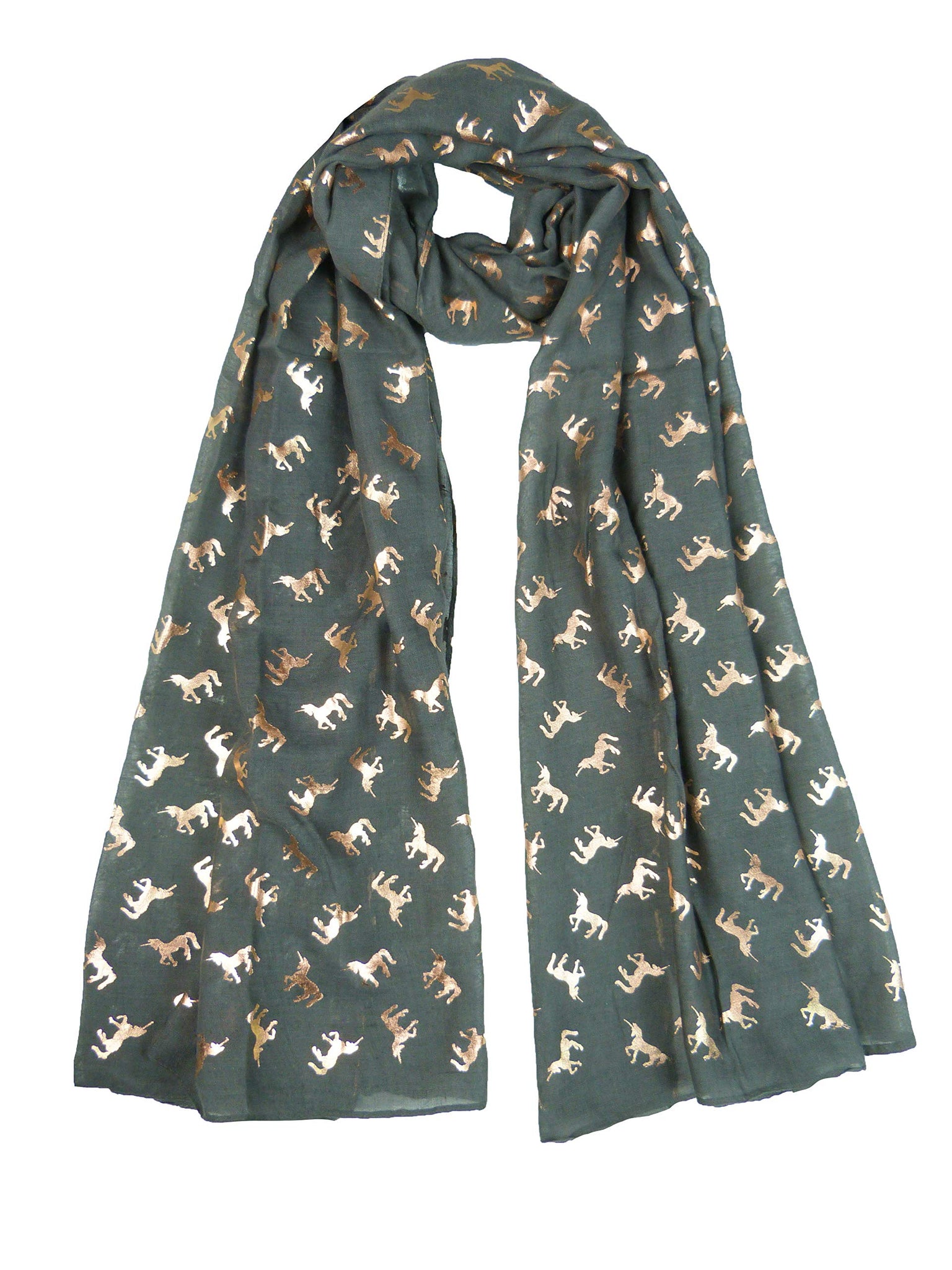 Unicorn Print Scarf | Wraps | Shawl | Soft Scarves For Women | Grey & Rose Gold 