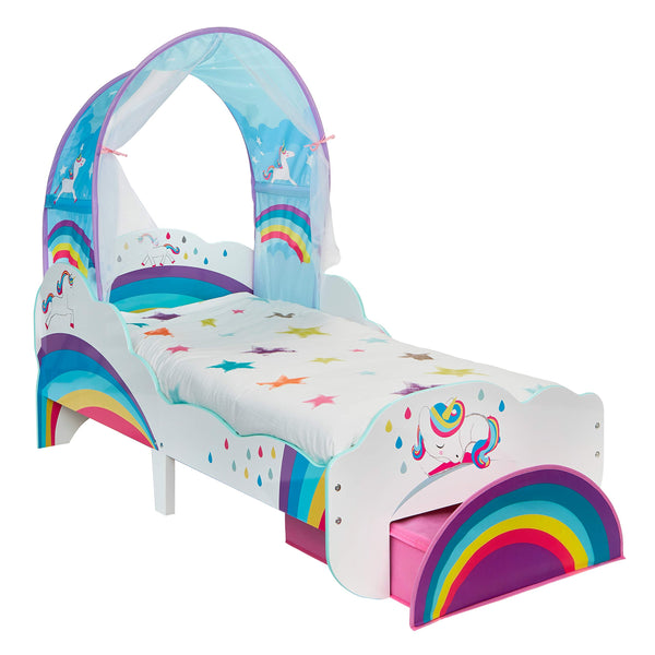 Unicorn Rainbow Toddler Bed With Storage And Canopy 