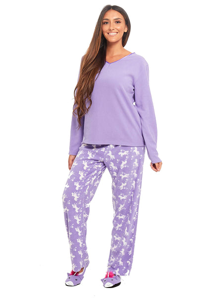 INSIGNIA Ladies Owl,Unicorn Fleece Pyjamas Winter Warm Lounge Wear with Slippers (Unicorn, Small (8-10))