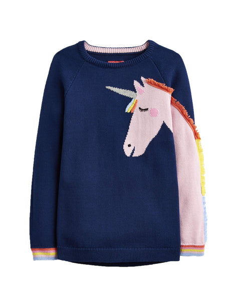 Unicorn Novelty Sleeve Jumper - Navy Unicorn 